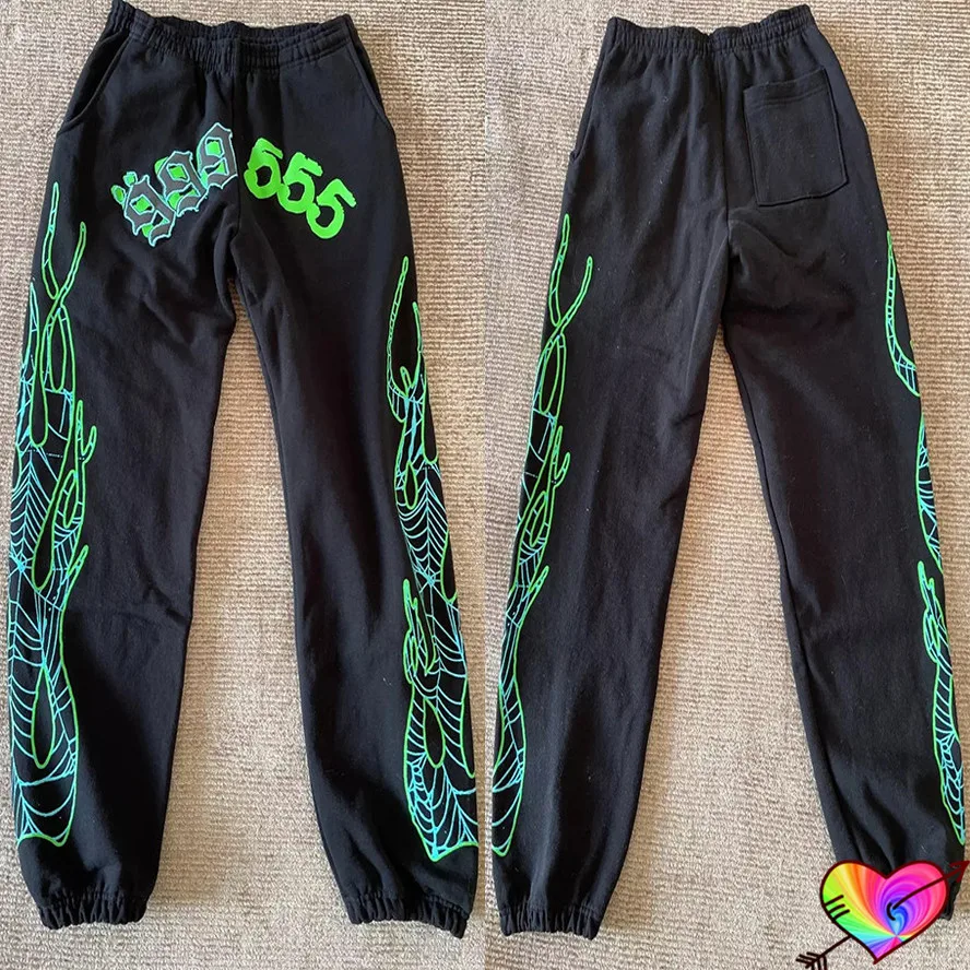

2022 Fluorescent Green Graphic Spider Pants Men Women Flame Print Young Thug Sp5der Pants Web Pattern 555555 Sweatpants