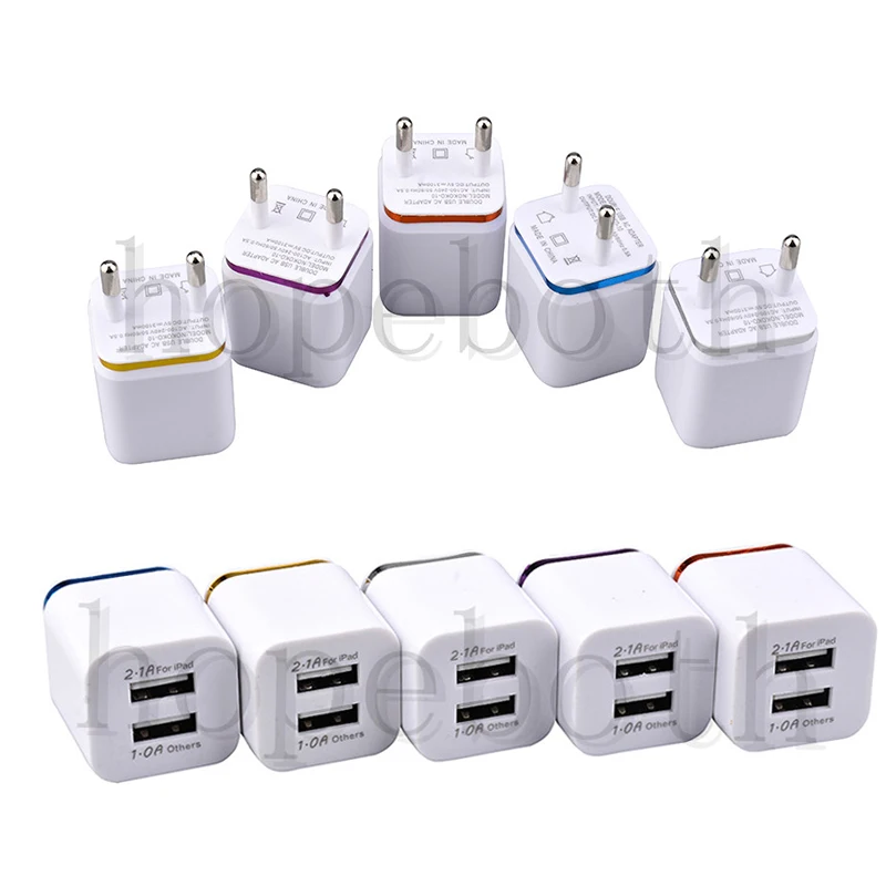 50Pcs/lot Dual USB 5V 2.1A Fast Charging Universal Travel EU/US Plug Adapter Wall Charger For iPhone Huawei Mobile Phone Charge