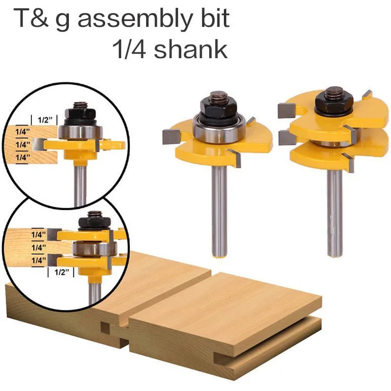 

2PC/Set 1/4" 6.35MM Shank Milling Cutter Wood Carving Tongue & Groove Joint Assembly Router Bit Set 3/4" Stock Wood Cutting Tool