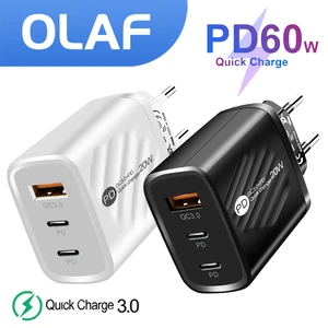 Olaf USB C Charger 60W Fast Charging Charger QC 3.0 3 Ports Type C Mobile Phone Charger Power Adapte in India