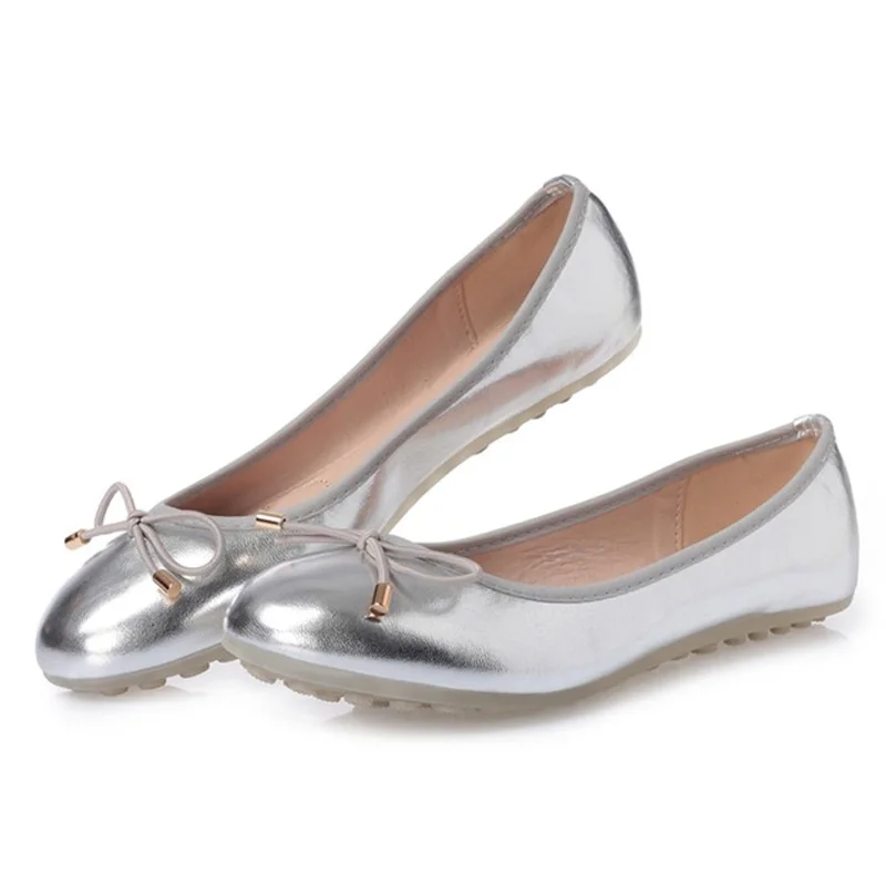 

Women Ballerinas Flats Shoes Bowtie Shallow Mouth Slip on Loafer Ladies Casual Oxford Ballet Zapatos Silver