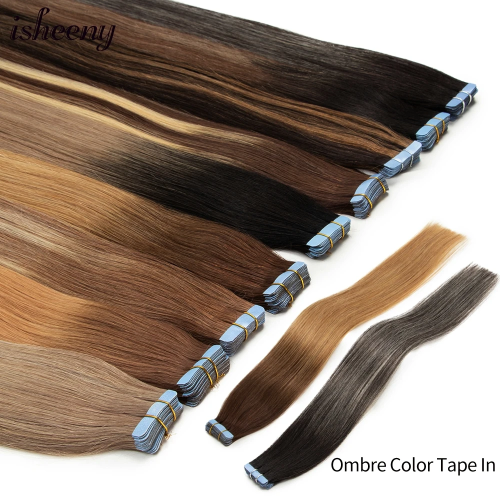 

Isheeny 20" Ombre Color Tape In Human Hair Extensions Adhesive Skin Weft Invisible Machine Remy Tape On Balayage Human Hair