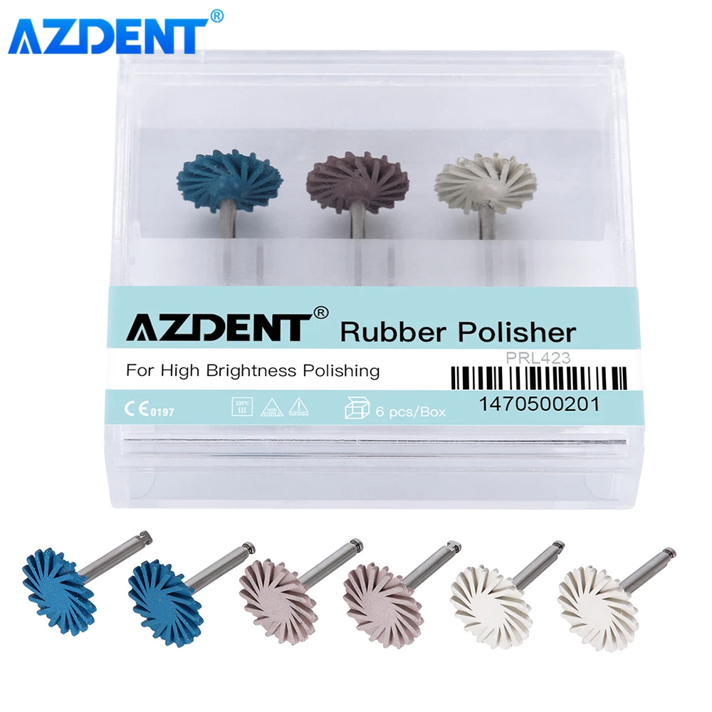 6pcs/Set AZDENT Dental Rubber Polisher Composite Resin Polishing Diamond System RA Disc Kit 14mm Wheel Spiral Flex Burs Tools