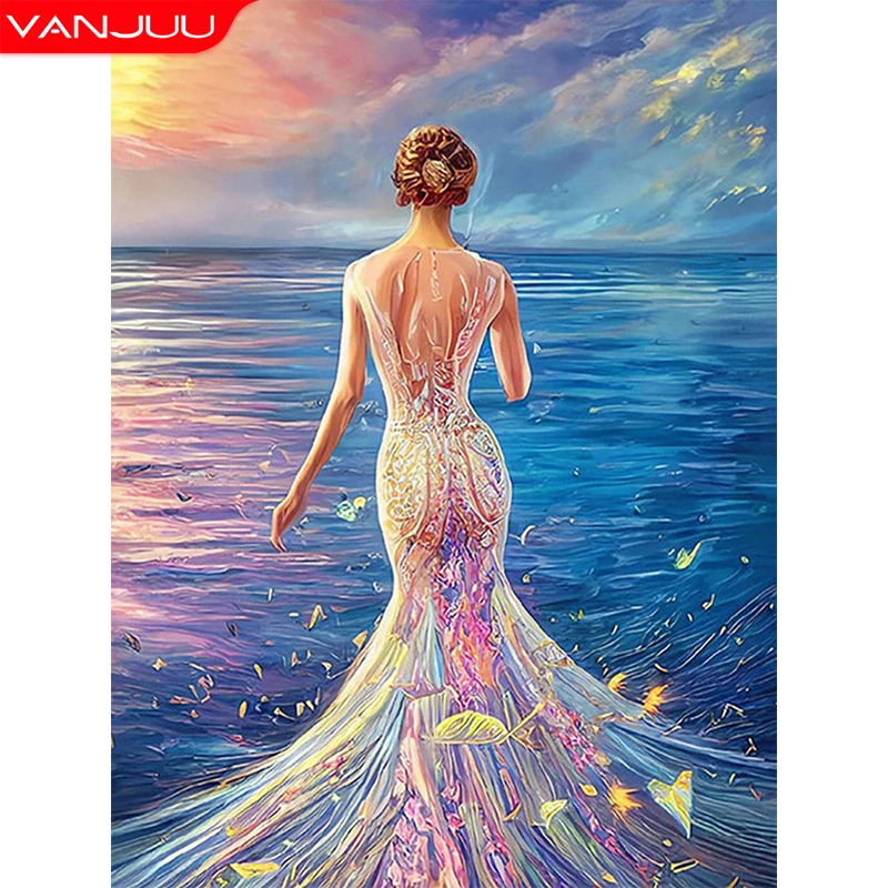 

Sea View DIY 5D Diamond Painting Kit Wedding Dress Cross Stitch Full Diamond Mosaic Rhinestone Girl Interior Decoration Gift
