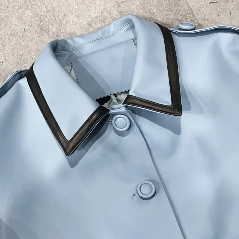 Women's Leather Jackets Crop Sheepskin Leather Coats Single-Breasted Button Motorcycle Biker Jackets 2022 New Autumn TF4801