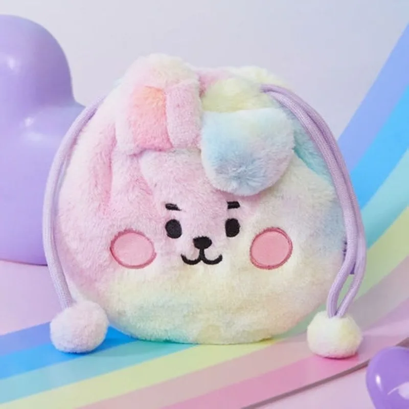 Фото BT21 Чон Чонгук Ким Тэхён, сумка на шнурке с мультяшным изображением, серия «Радуга», сумка на шнурке, сумка для хранения с эффектом тай-дай, сувенирная продукция. №3