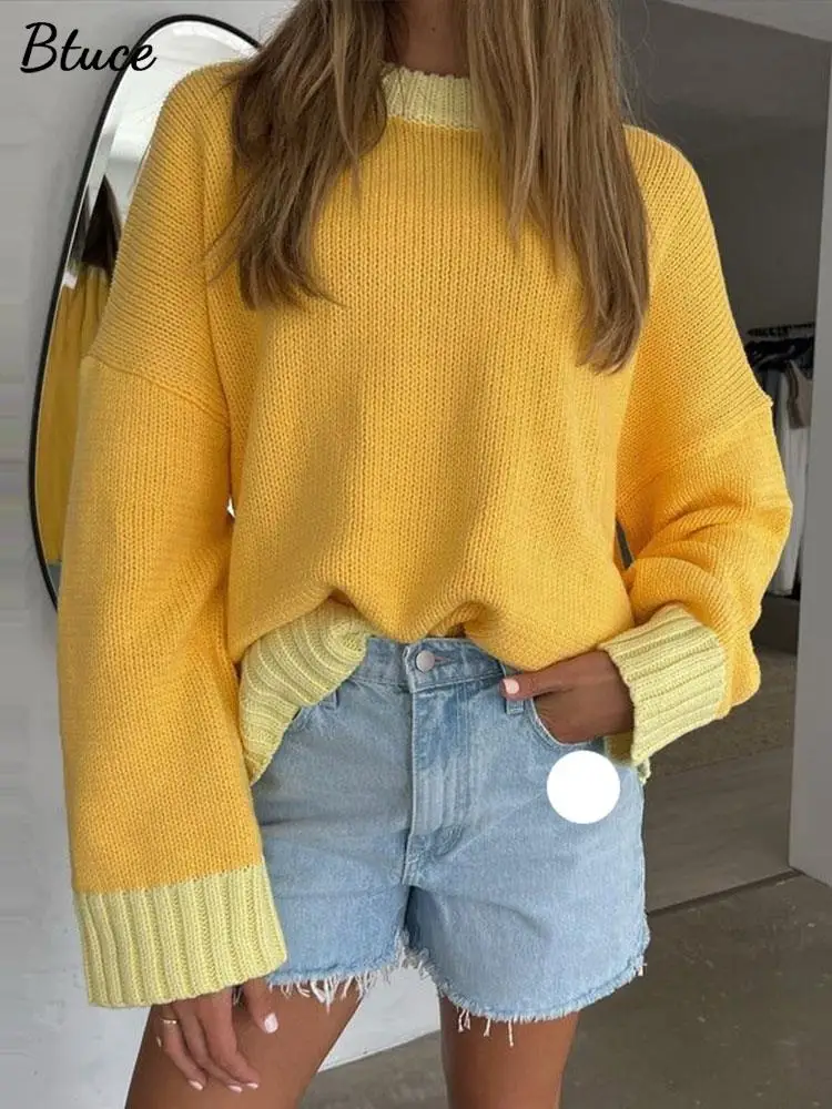 

Fashion Women Patchwork Knitted Sweaters Female Vintage Thick Warm Thread Pullovers 2022 Autumn Winter O Neck Oversize Jumper