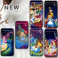 cat alice in wonderland for google pixel 7 6 pro 6a 5a 5 4 4a xl 5g shell soft silicone fundas coque capa black phone case