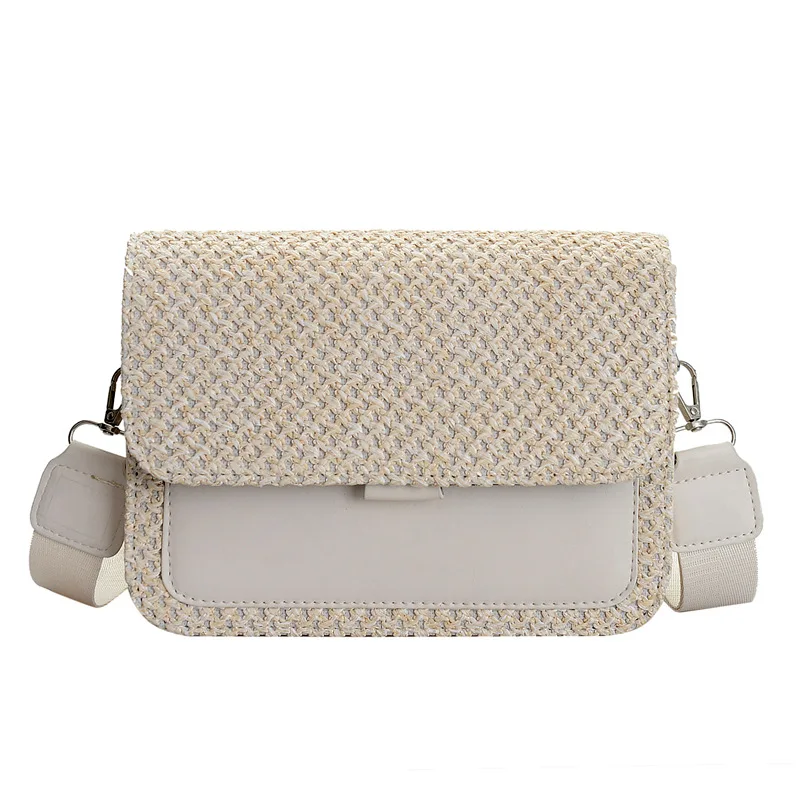 Women  New Fashion Fashionable Spliced Small Square Bag Wide Shoulder Strap Single Shoulder Crossbody Bag