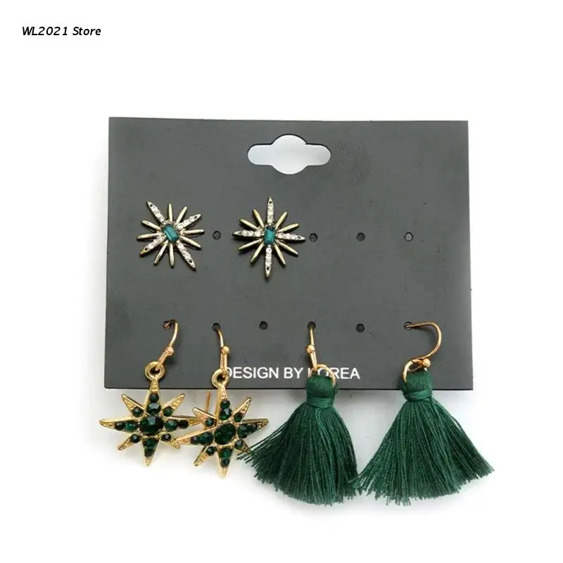 

3 Pairs Unique Charm Earrings Tassel Dangle Earrings Snowflake Ear Studs Jewelry