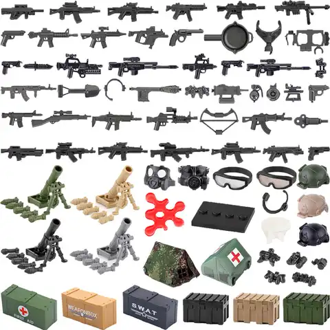 Военные строительные блоки Solider, фигурки, подарки, мини-кирпичи, коробка для оружия, строительный раствор M2, пистолеты, палатка, очки, наушник...