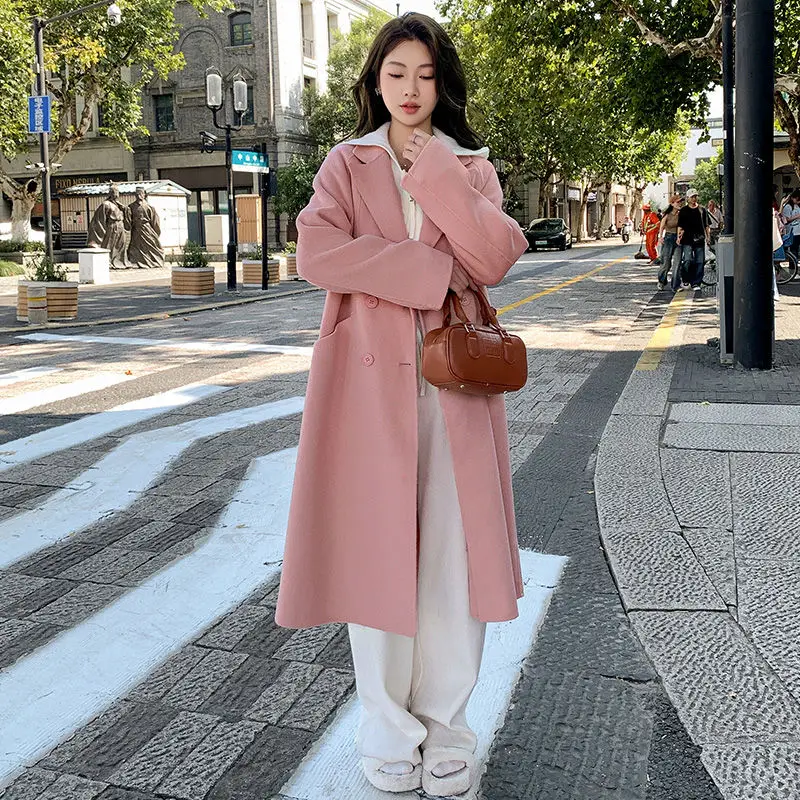 Женское шерстяное пальто средней длины элегантное Свободное на одной пуговице в