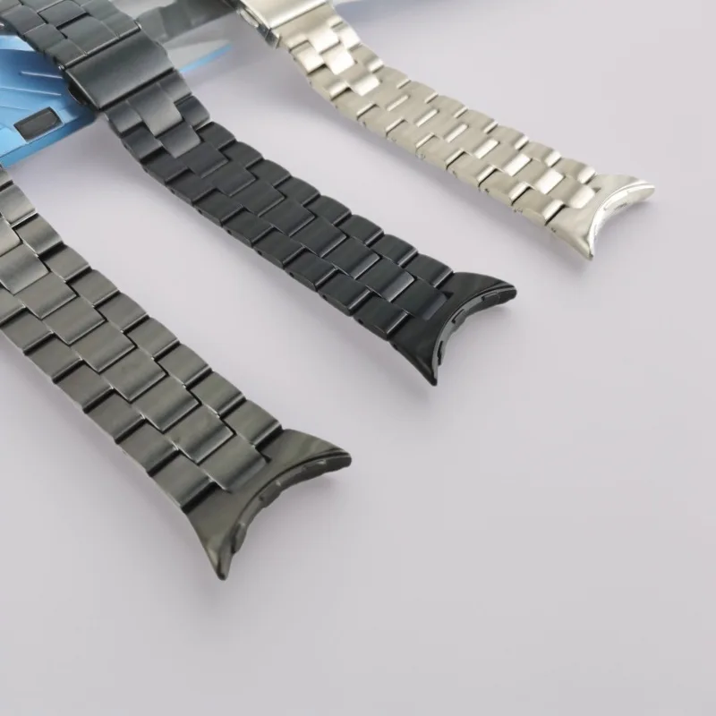 Фото Ремешки для часов, подходящие для Google Pixel Watch 1/2, титановый ремешок для Google Pixel Watch, металлический стальной ремешок с тремя звеньями. №2