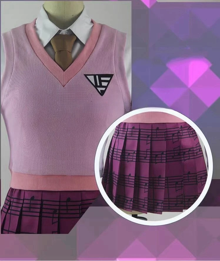 Danganronpa V3 Akamatsu Kaede Косплей Костюм Парик Аниме Униформа Юбка Комплект Жилет +