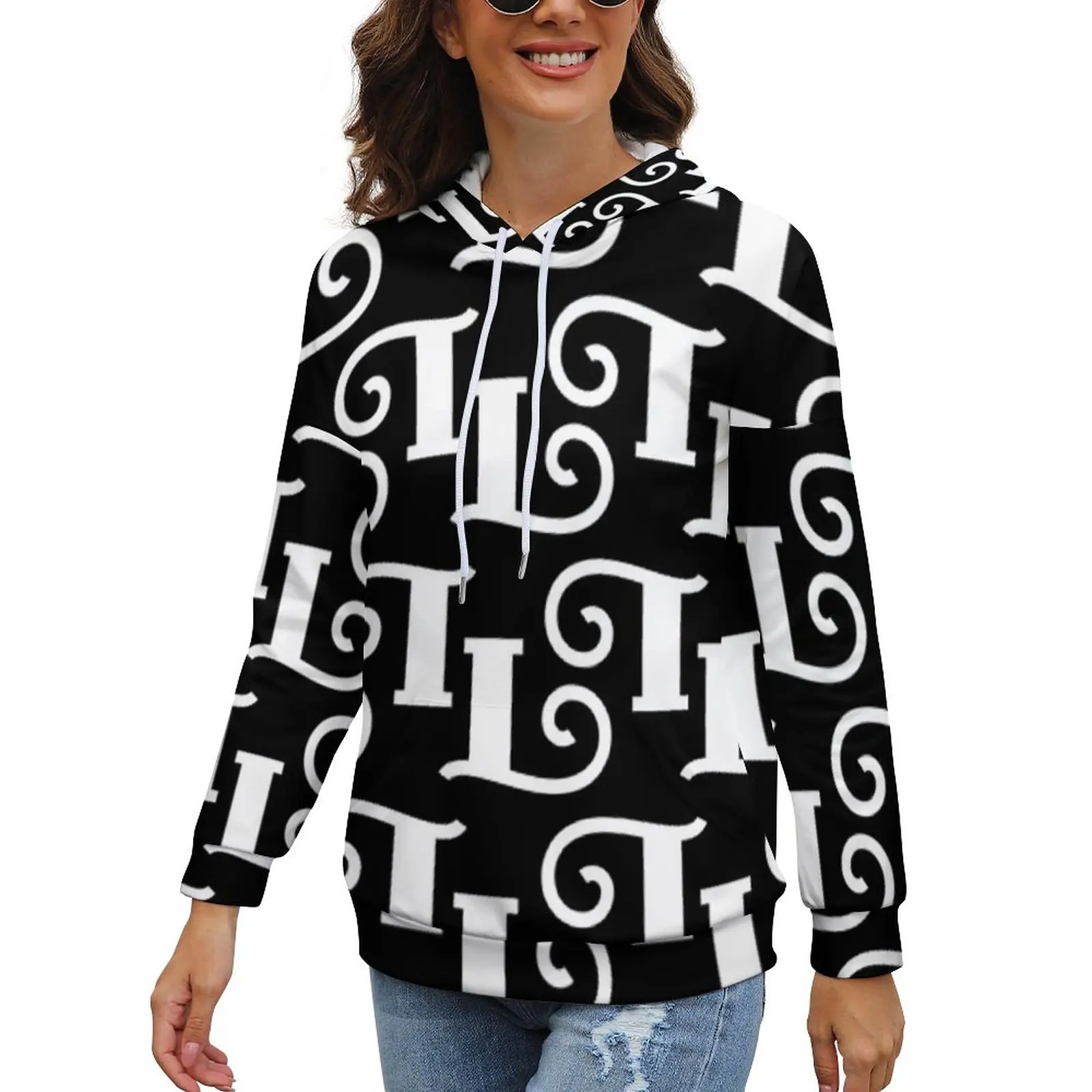 

Белый Классический пуловер оверсайз с абстрактным рисунком надписи, худи, женские свитшоты с длинным рукавом и милым рисунком