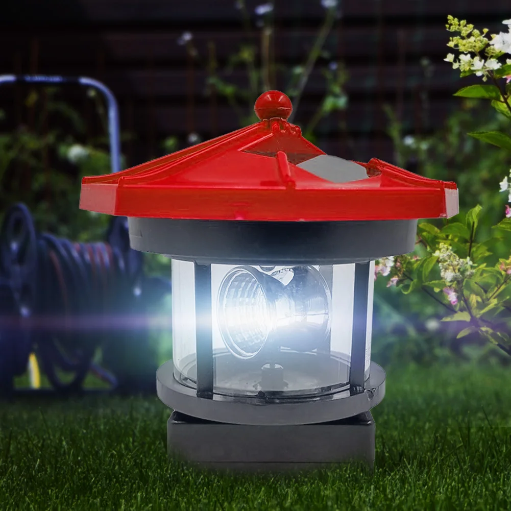 

Lighthouse Shape Solar LED Light Garden Fence Yard Outdoor Decoration Smart Sensor Beacon Rotating Beam Lamp Red