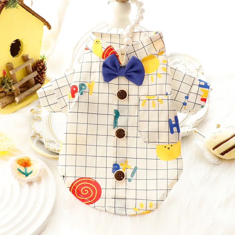 Одежда для собак тонкая рубашка кошек на весну и лето китайский галстук-бабочка