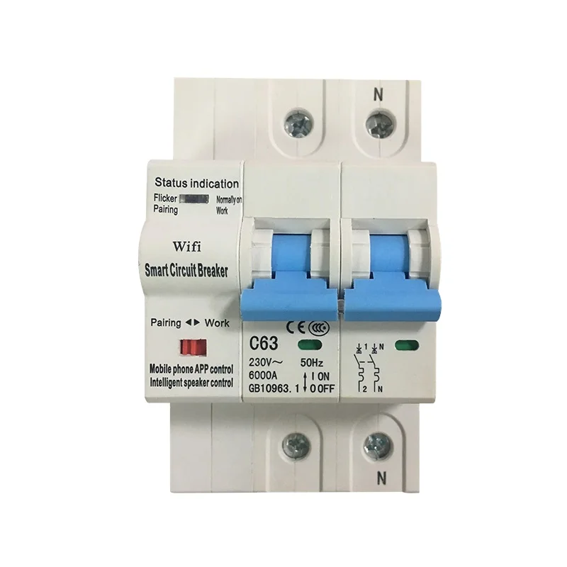 Tuya Smart Life APP RCBO Circuit Breaker with Power Monitoring 2P WiFi Leakage Current Short Circuit Protection Alexa