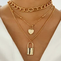 simple punk vintage alloy key lock pendant necklace jewelry accessories