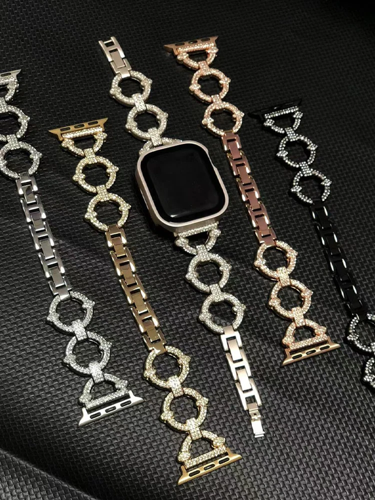 Diamond Bracelet For Apple Watch Metal Band 8 7 41/45mm 38/40/42/44mm Ultra 49mm Luxury Stainless Steel For iWatch Series6 5 4 3