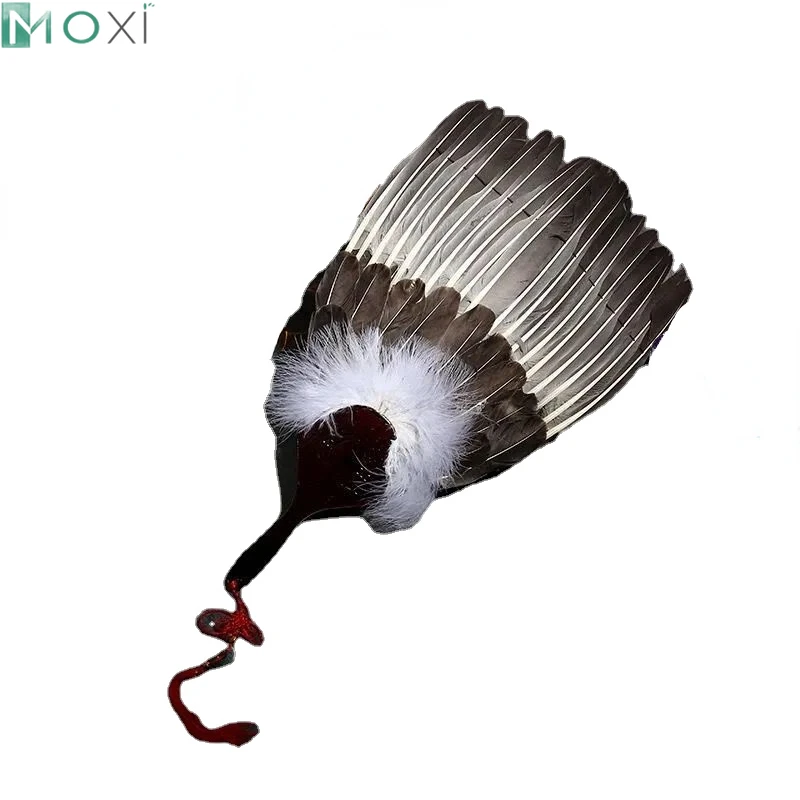 

1PC Chinese Style Feather Fan Handmade Ancient Style Craft Fan Zhuge Liang Feature Fan Chinese Style Integrated Lens Folding Fan