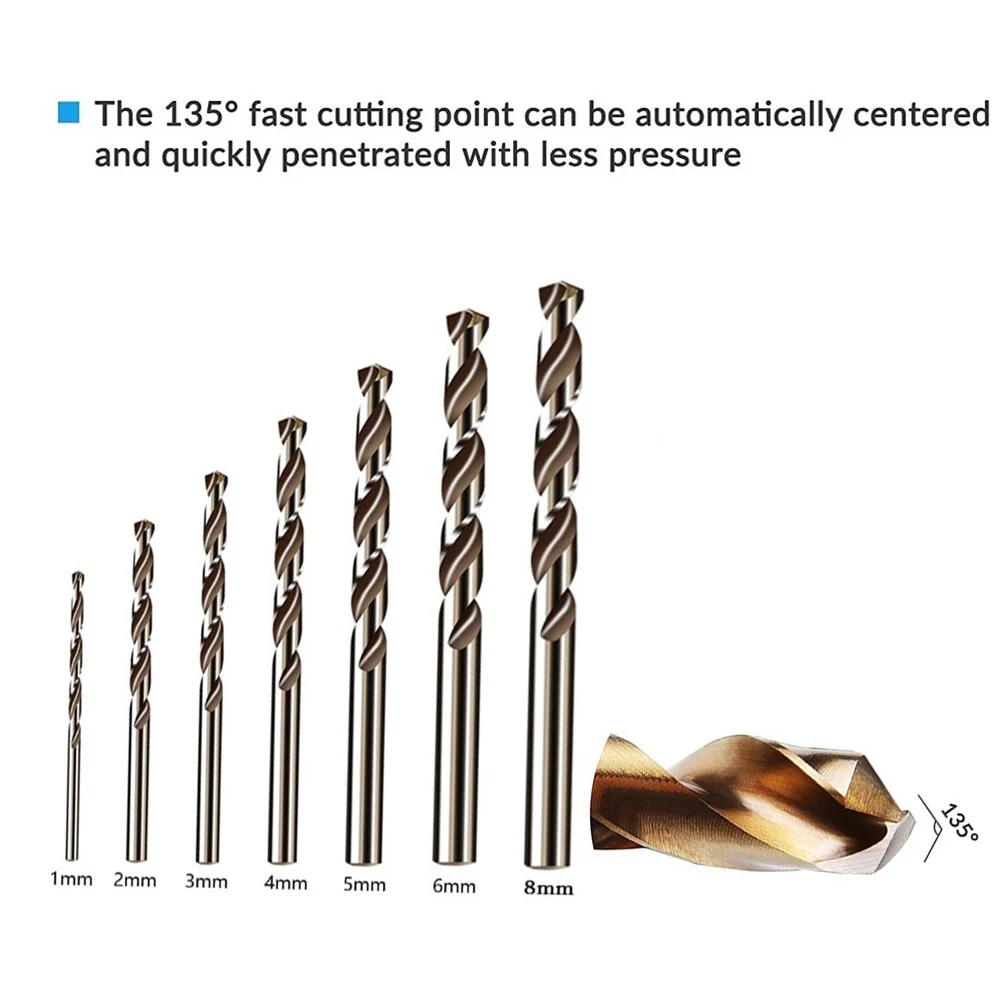 

Pcs/set 1.0-8mm Cobalt Coated Twists Drill Bit Set HSS M35 Gun Drill Bit For Wood/Metal Hole Cutter Power Tools Drilling A50