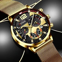 top brand men watch luxury gold stainless steel mesh belt quartz watches business leather mens luminous clock relogio masculino