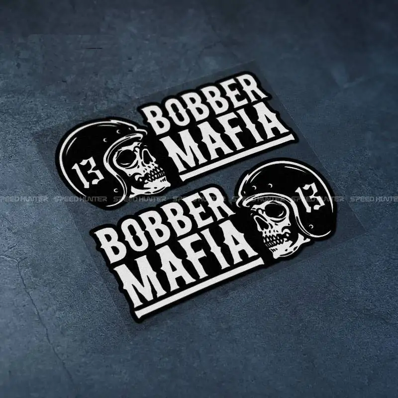 

Retro Motorcycle Bobber Mafia Sticker Vintage Skull Helmet Motobike Stickers ReflectiveVinyl Decals For Scooter