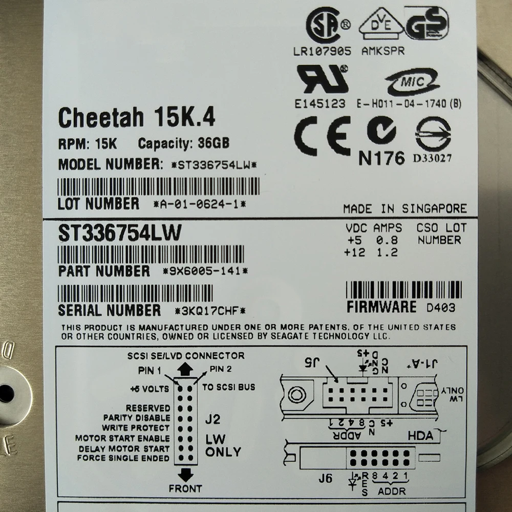 36 ГБ для настольного жесткого диска Seagate Server ST 336754 LW 0FC956 15K 36G 68-контактный SCSI