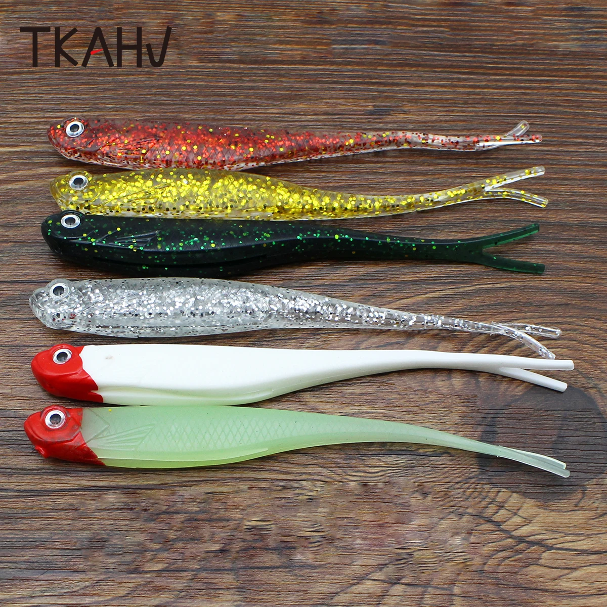 

TKAHV 5 PCS 13cm Luminous Swimbait 3D Eyes Lifelike Soft Fishing Lure Fork Tail Artificial Jig Wobbler Silicone Pike Worm Bait