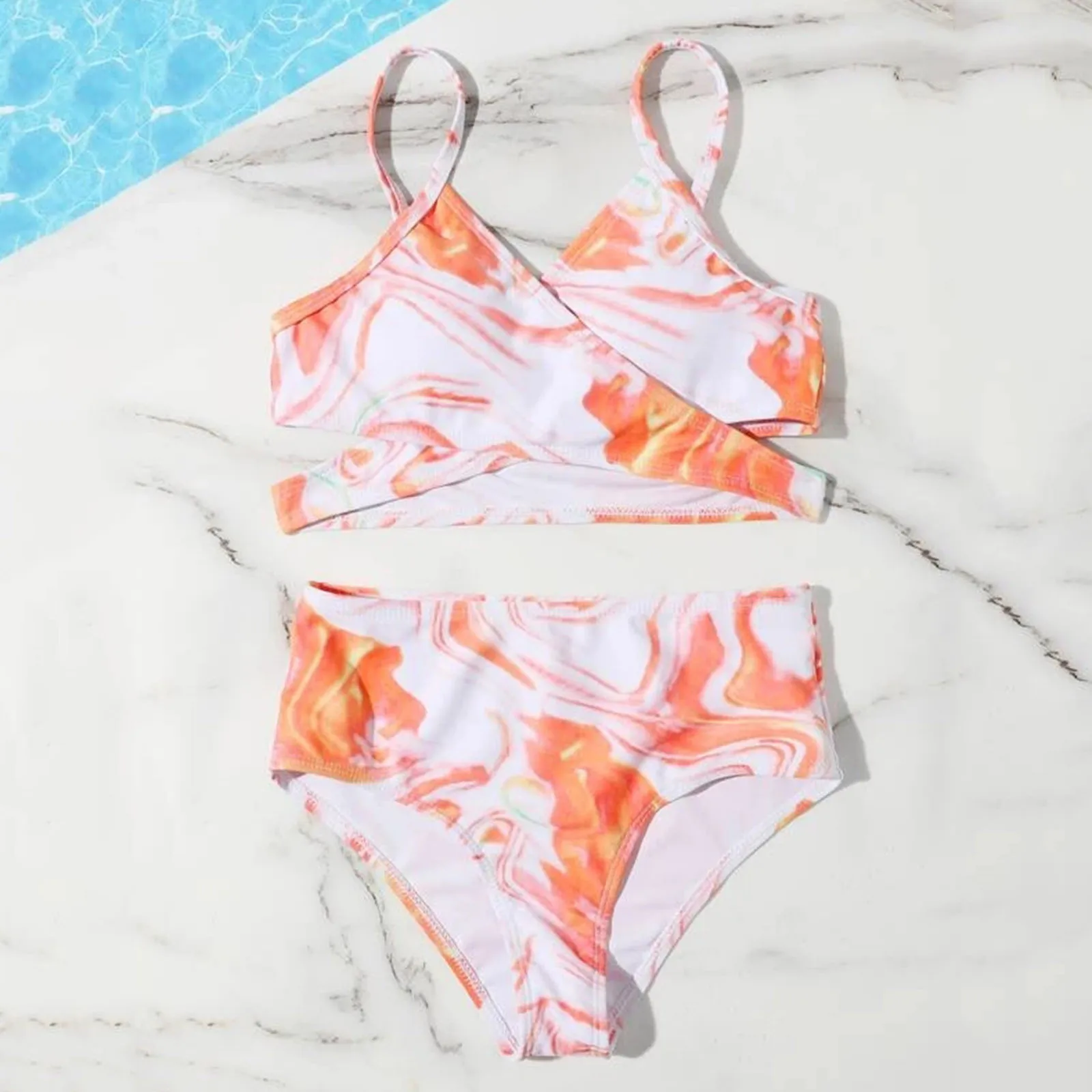 

Tie Dye Printing Girls Two Piece Swimsuit Summer Cute Crisscross High Waist Beachwear Sleeveless 2022 Bathing Suit Biquini