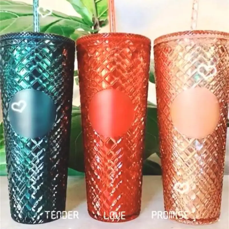 

710ml Diamond Radiant Durian Cup With Straw Double-Layer Reusable ABS Material Tumbler Coffee Cup Tumblers Coffee Mug