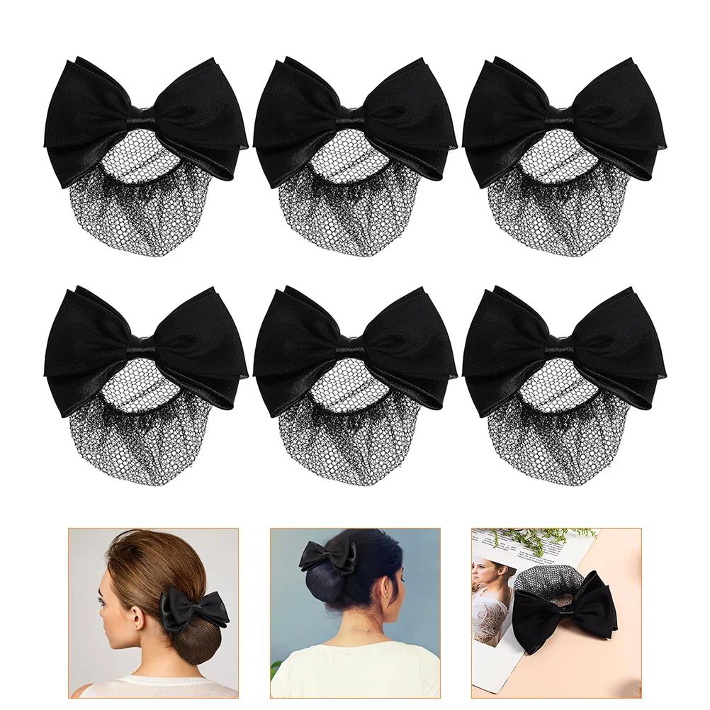 

6pcs Hair Bun Net Bow Bun Hair Cover Ballet Dancer Hair Net Stewardess Hair Net
