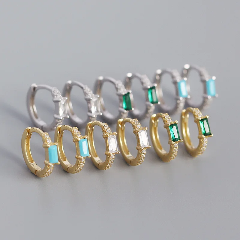 

CANNER Fine Jewerly Rainbow Color Retangle Zircon Earrings Women 925 Sterling Silver Hoop Earring For Wedding Party Gift