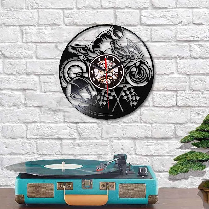 Настенные часы с виниловой пластиной для мотогонок ностальгические ретро-часы