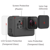 new tempered glass protector cover case for go pro gopro hero 5 6 7 hero5 hero6 hero7 camera lens cap lcd screen protective film