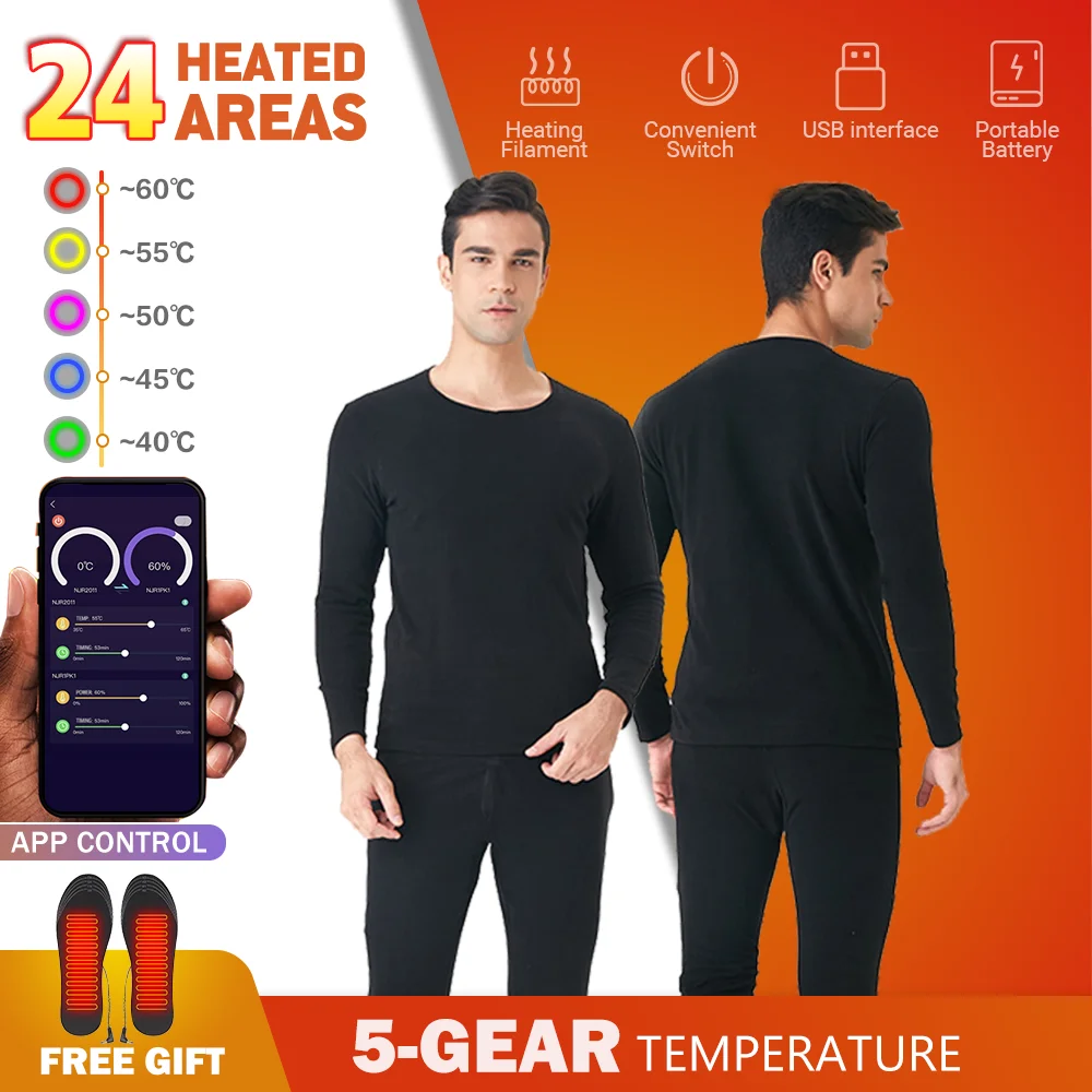 

Winter Man Jacket Tops Heated women Underwear Fleece Thermal Underwear USB Battery Powered Smart PhoneAPP Control Temperature