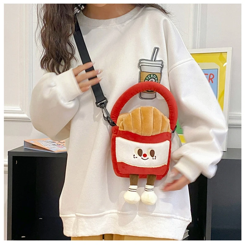 Trend Student plush Crossbody Bag small shoulder bag for mobile phone Simple Shopper Zipper Purse catoon doll handbag girl gift