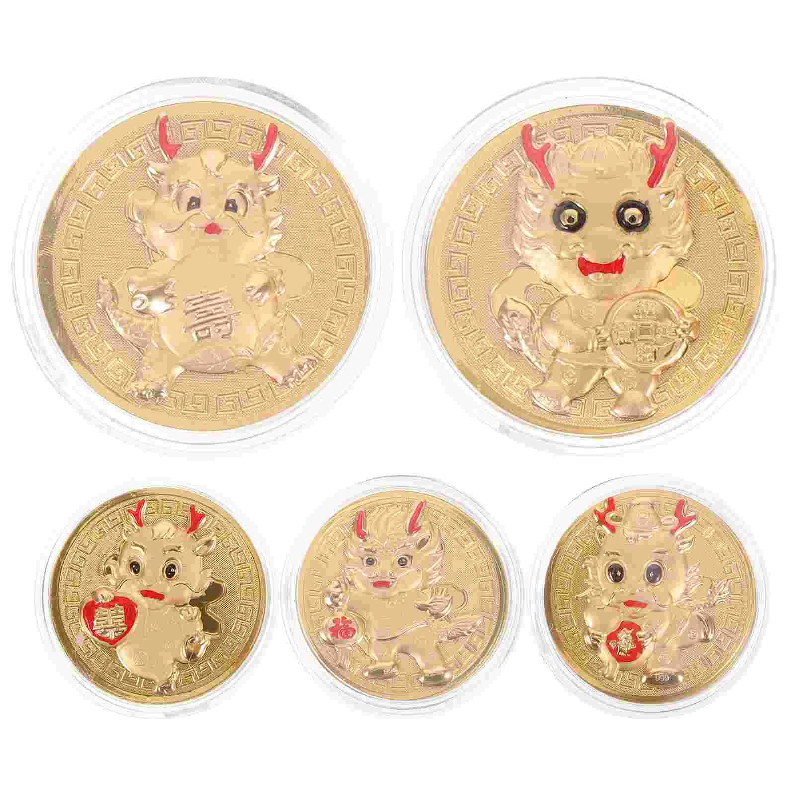 

5 Pcs Decor Collection Coin New Year Gifts Commemorative Coins Decorations Souvenir Aluminum Round Shape Collecting Zodiac