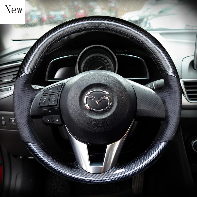 

Hand-Stitched Leather Suede Carbon Fibre Car Steering Wheel Cover Set for Mazda 3/6 CX-3 CX-4 CX-5 CX-8 Atenza Accessories