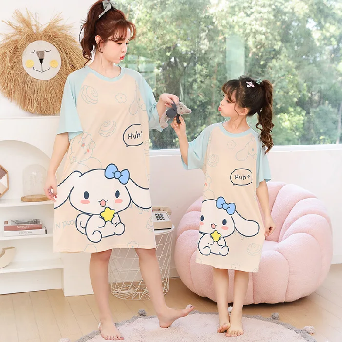 

New Sanrio Spring Summer Kids Nightgown Kawaii Anime Kuromi Cinnamoroll Children Pajamas Cute Cartoon Home Clothes Gift