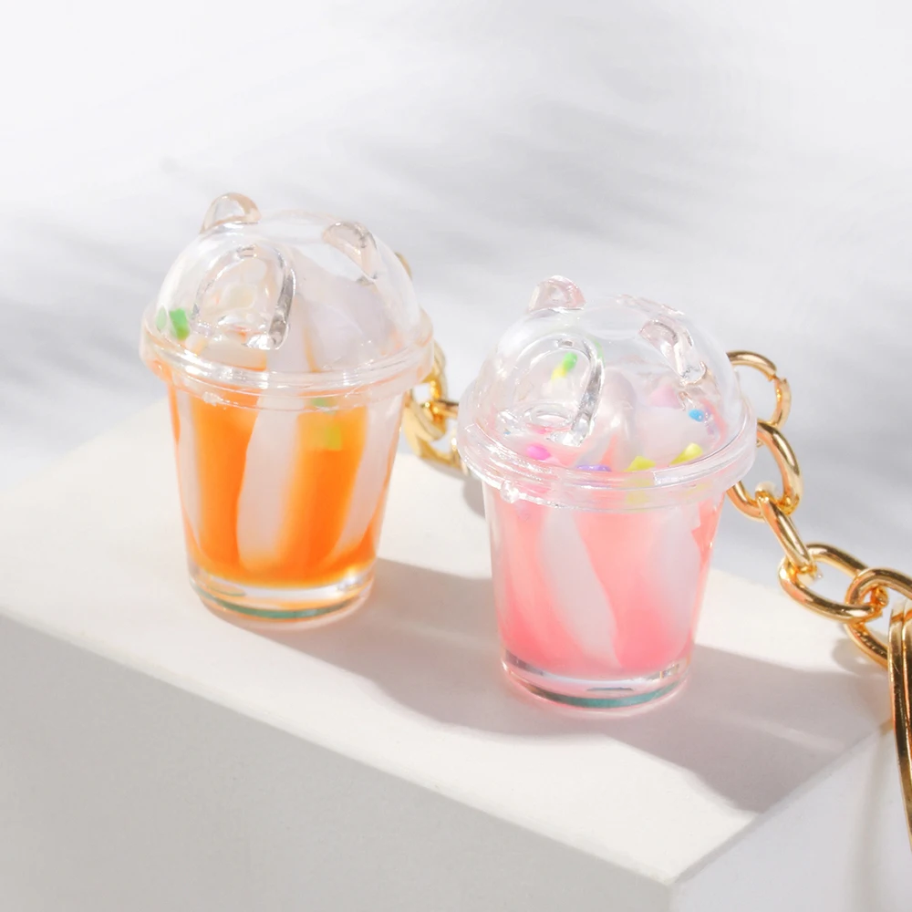 

ArtiLady 2PC Acrylic Keychain Ice Cream Milk Tea Cute Pendant Key Chain Women Friends Couple Key Ring Car Bag Accessories Gift