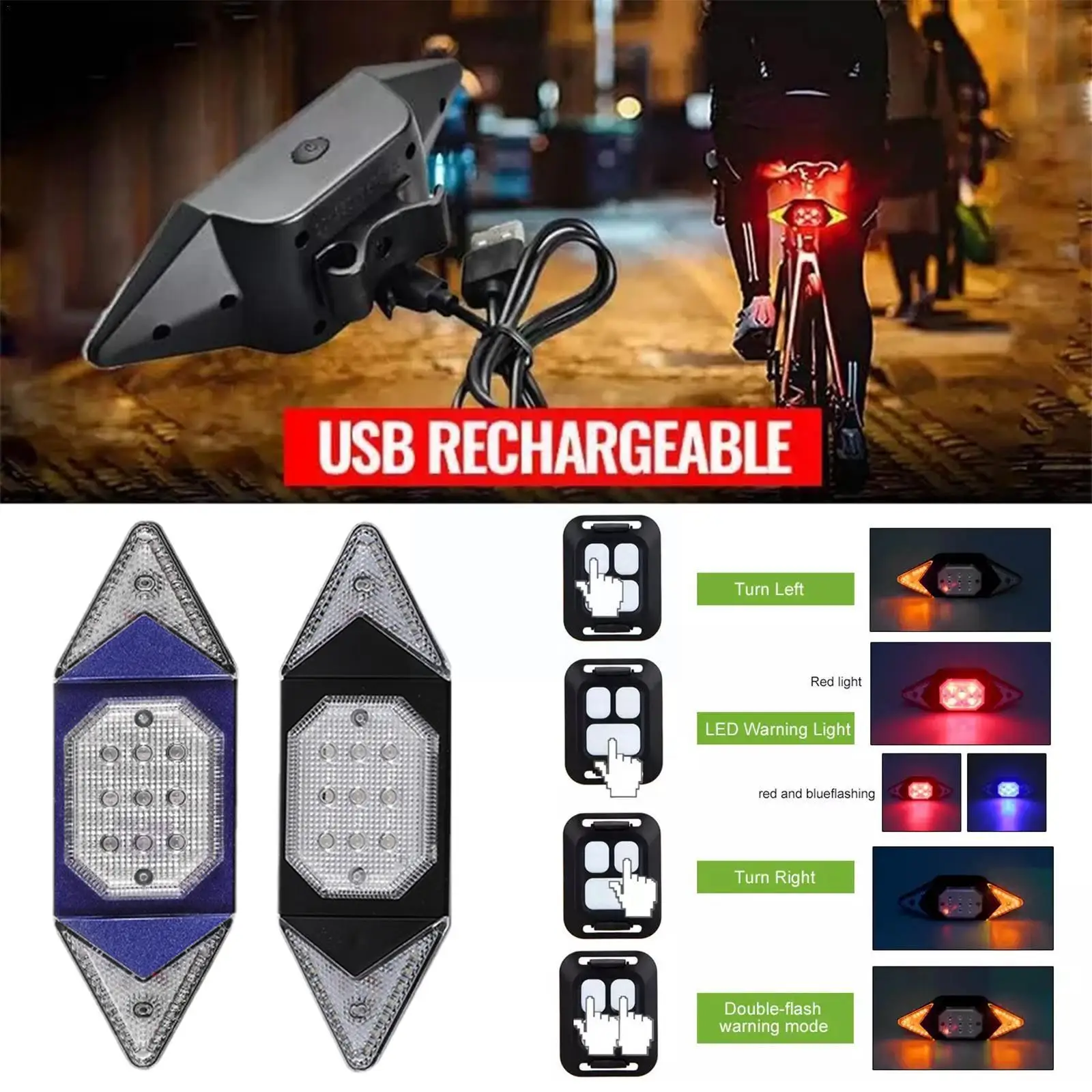 

Bike Tail Light Turn Signals Wireless Remote Control Rechargeable Usb Led Light Tail Bike Mountain Headlight Flashi D1q0
