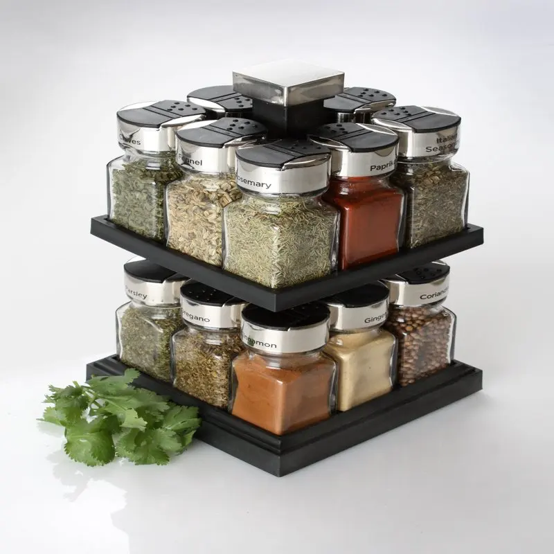

Set - Rejuvenate Your Kitchen Spice Organization with This Attractive and Functional Spice Container Stylish 16 Jar Square Carou