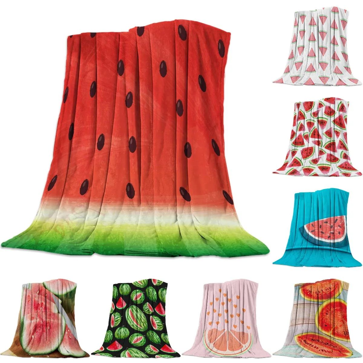 

Watermelon Fruit Cartoon Bedspread Flannel Blanket Fleece Travel Cover Skin-Friendly Anti-Allergy Cozy Relaxing Calming King