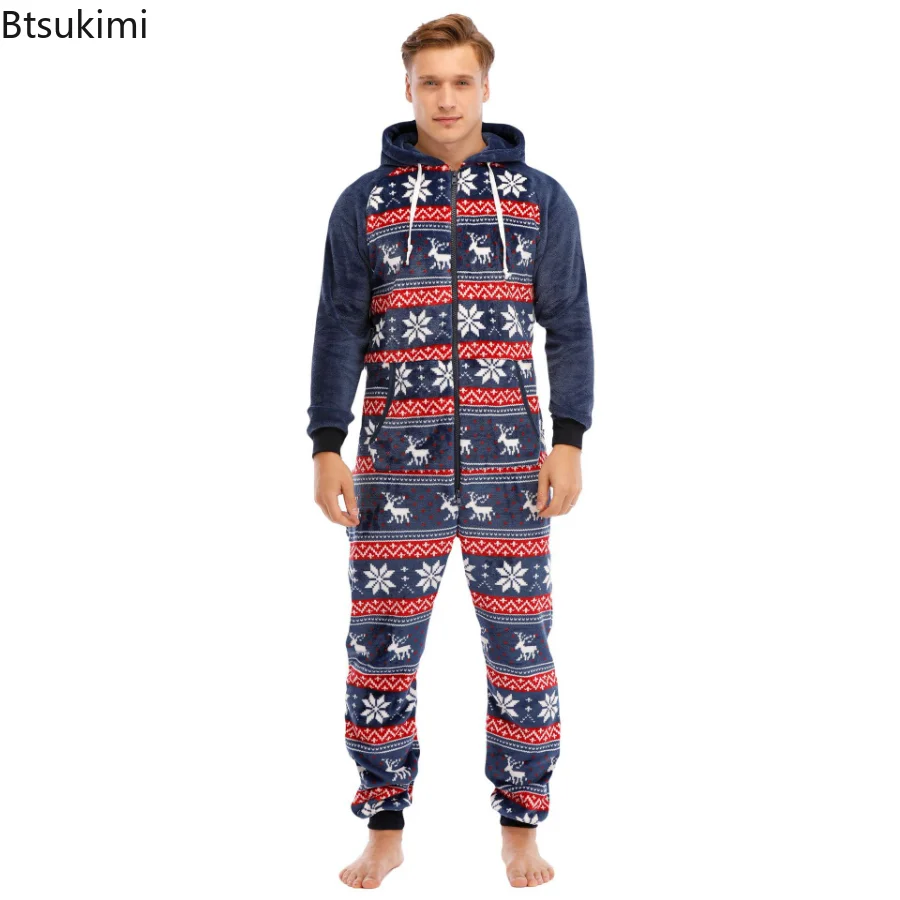 New 2022 Autumn Winter Casual Warm Flannel Onesies Hoodie Jumpsuit Pajama Men Festival Jumpsuits Hoodie Zipper Sleepwear Male