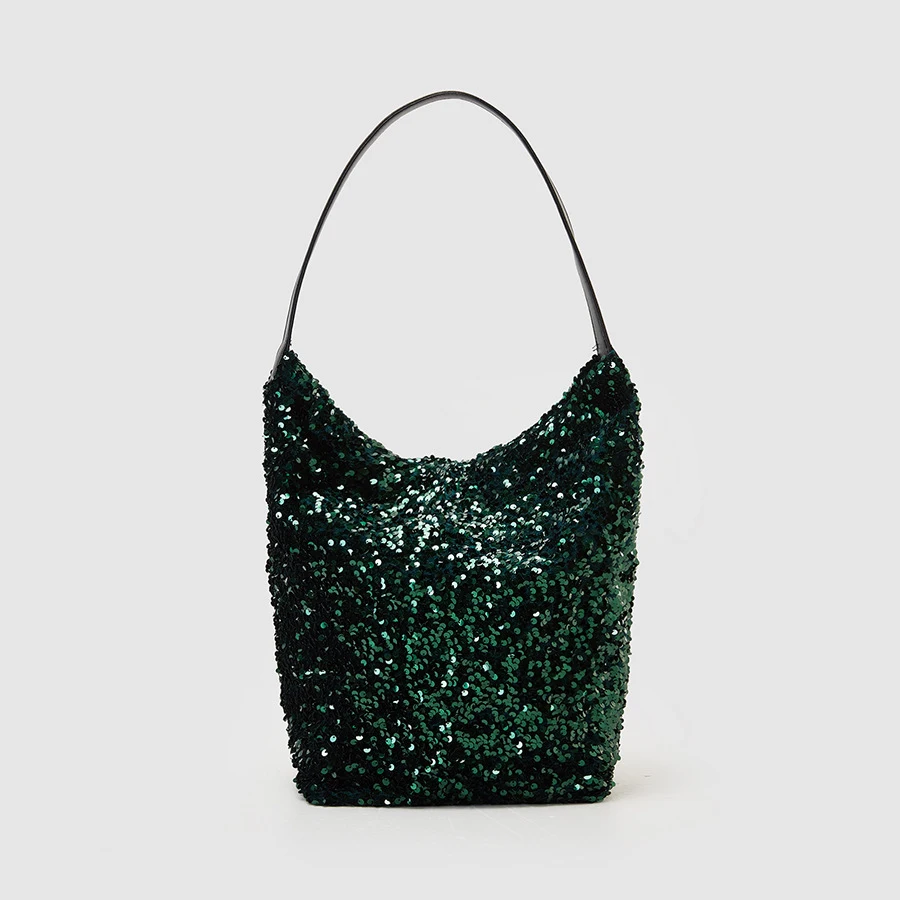 

Shinny Sequins Bucket Bag Designer Women Shoulder Bags Bling Lady Handbags Evening Party Bag Small Tote Female Purses 2023 New