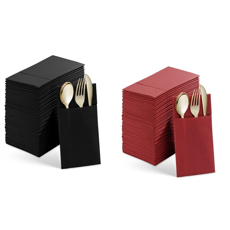 50 шт. одноразовые салфетки со встроенным карманом для столовых приборов