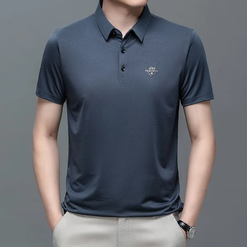 

2023 Summer New Polo Shirt Fashion Simple Lapel Short Sleeve Thin Ice Silk Quick Drying T-Shirt