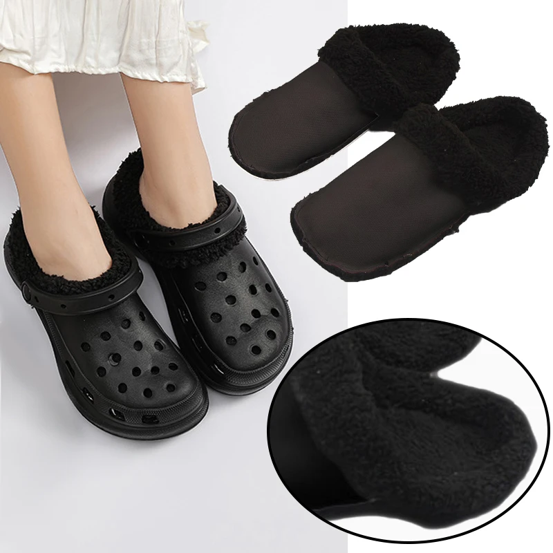 

New Shoes Clogs Furry Inserts Fur Insoles Shoes Liners Replacement Thickened Plush Cover Warm Shoe Cover Soft Hole Shoes